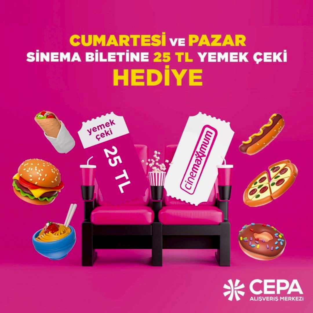 Cumartesi ve Pazar Sinema Biletine 25 TL Yemek Çeki Hediye